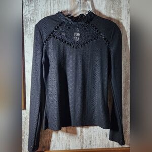 SHEIN Black Lace Detail Blouse Shirts Dressy Lacey